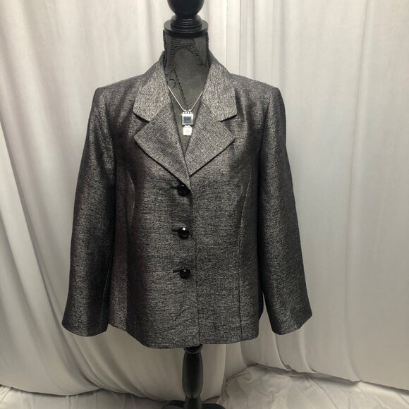 Jones Studio Metallic Gray Blazer Womens Size 14W Jacket Office Evening Elegant - Picture 1 of 7